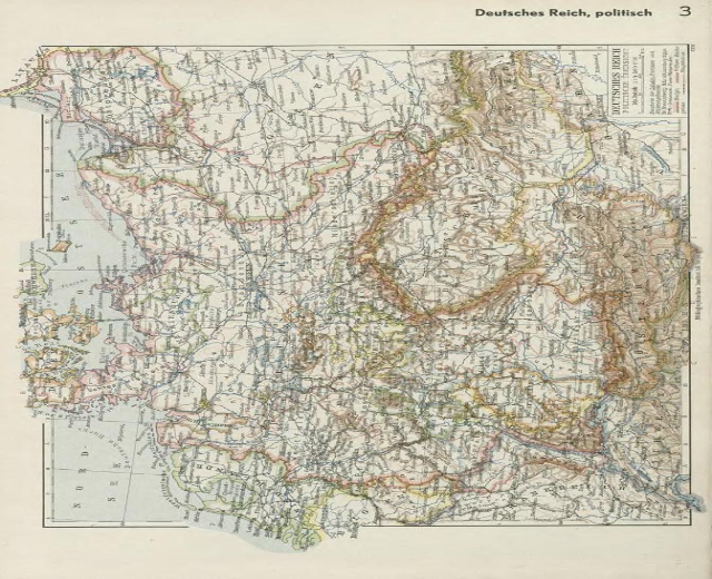 Alte 19. Jahrhundert-Karte von Deutschland, die ihre politischen Teilungen zeigt, auf altem Papier mit Text oben und unten gedruckt.