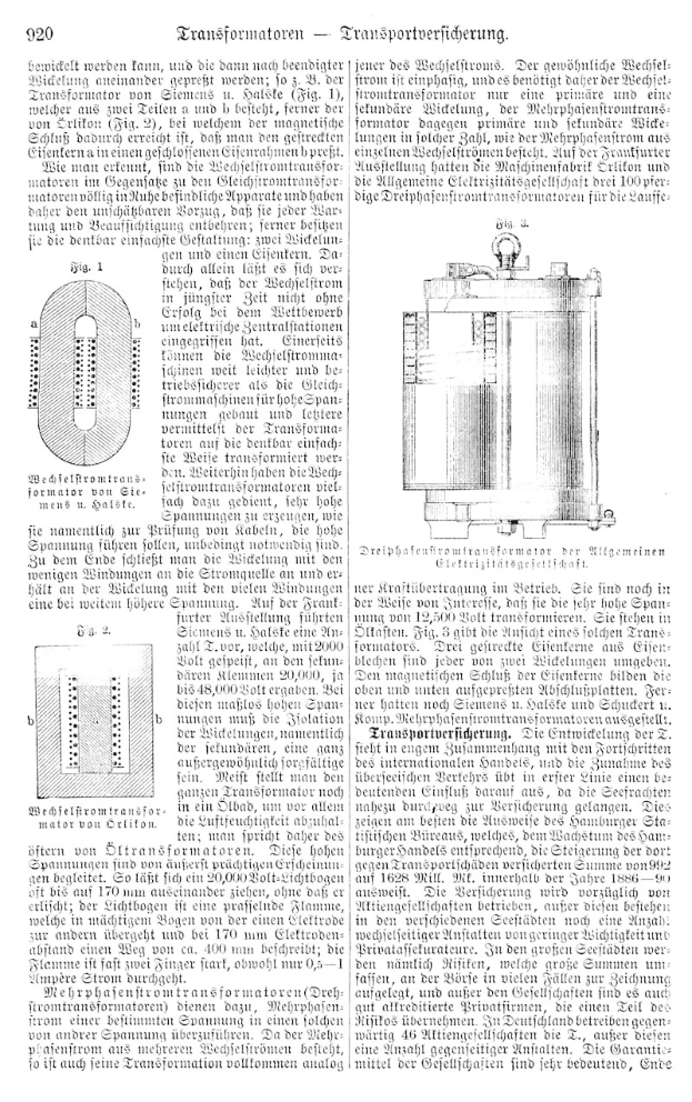 Ausführliches technisches Zeichnung eines Transformators aus dem deutschen Patent 9290, das Komponenten wie den Motor, Drähte und andere Teile zeigt.