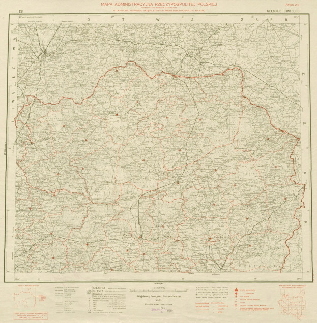 Alte Karte Polens mit roter Linie und handgeschriebenem Text auf vergilbtem Papier.