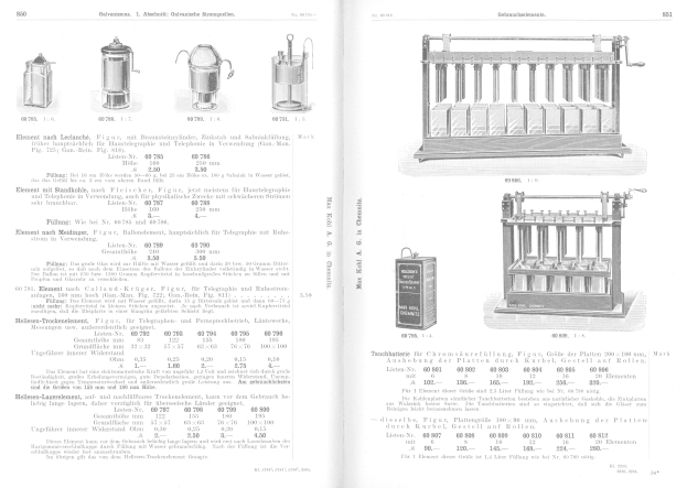 Offenes Buch mit Abbildungen und Beschreibungen verschiedener Maschinen mit einzigartigen Designs und Spezifikationen.
