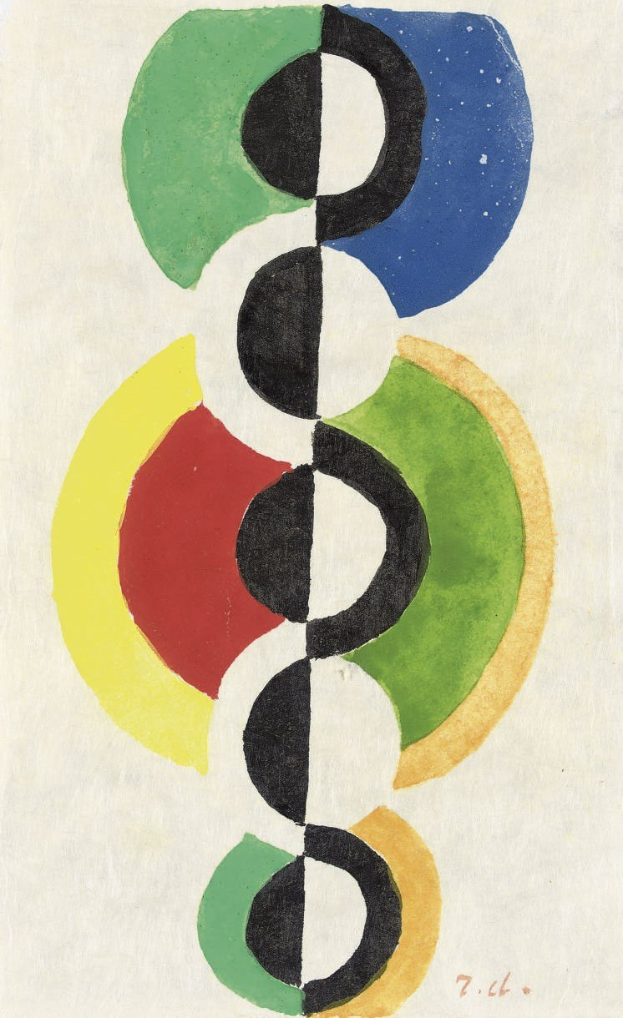 Abstrakte Malerei von Paul Klee mit Kreisen verschiedener Größen und Formen auf einem weißen Hintergrund, mit Farben wie Grün, Rot, Gelb, Blau, Schwarz und Weiß.