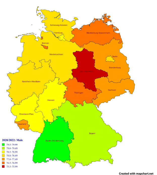 Eine Deutschlandkarte mit farbcodierten Regionen, die den Prozentsatz der Menschen in jedem Gebiet darstellen, begleitet von erklärendem Text auf der linken Seite.