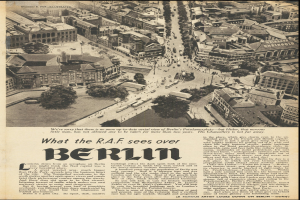 Alte Zeitung mit Schwarz-Weiß-Fotografie eines Stadtpanoramas