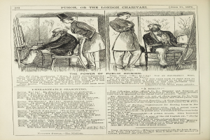 Ein altes Buchcover mit einem Mann in einem Anzug, der in einem Stuhl sitzt und nachdenklich schaut, und einer Frau, die neben ihm steht und ebenfalls nachdenklich schaut, mit der Überschrift "Die Macht der öffentlichen Meinung" auf dem Umschlag.