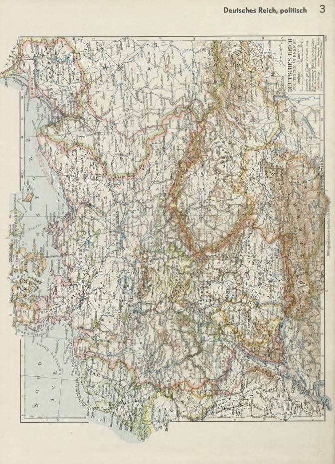 Alte Karte von Deutschland aus dem 19. Jahrhundert, die politische Grenzen zeigt, auf altem Papier mit Text über und unter der Karte.