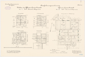 Schwarzes und weißes architektonisches Grundrissbild des ehemaligen Bundeskanzleramts in der Bundesrepublik Deutschland, das detaillierte Layout mit Text und Zeichnungen zeigt.
