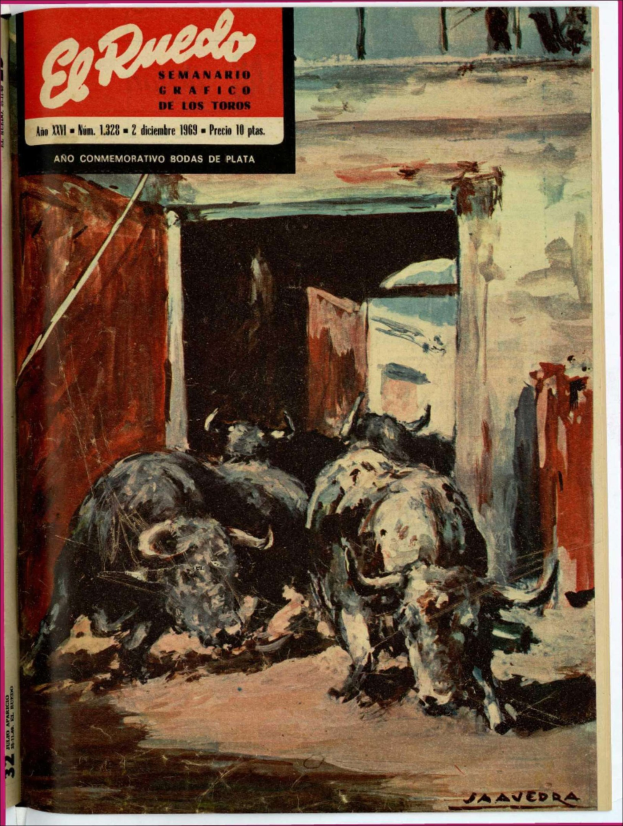 Buchumschlag mit einem Bild eines Stiers in einem Stall, mit ein paar Tieren im Vordergrund, einer Wand und einer Tür im Hintergrund und Text oben.