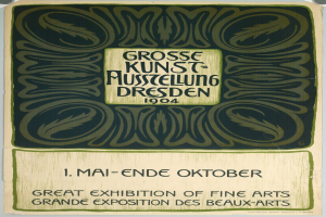 Plakat für die Große Kunstausstellung an der Grand Exposition des Beaux-Arts in Dresden, Deutschland 1904, mit auffälliger Textwerbung für die Ausstellung.