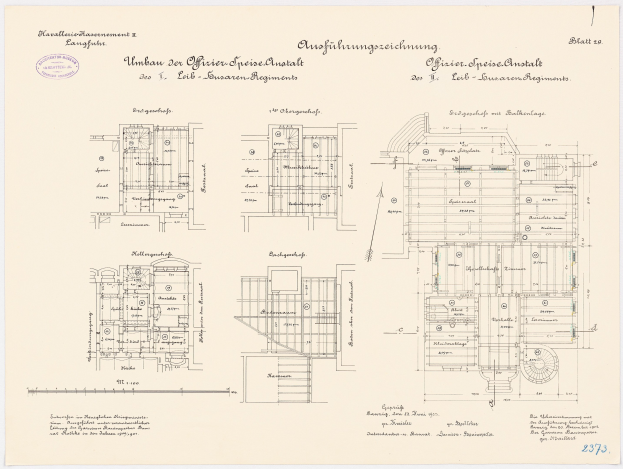 Schwarz-weißer architectural floor plan des ehemaligen Bundeskanzleramts, zeigt detaillierte Layout mit Text und Maßen.