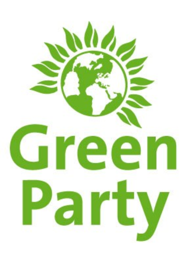 Logo der Grünen mit einem grünen Kreis mit weißer Umrandung und einem zentralen weißen Stern, enthaltend die zentrierte weiße Schrift 'Grüne Partei' in fetter Serifenschrift auf einem weißen Hintergrund.