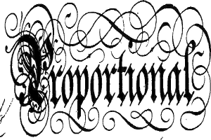 Eine schwarz-weiße kalligraphische Darstellung des Wortes "corporation" umgeben von komplexen Schwüngen und Verzierungen.